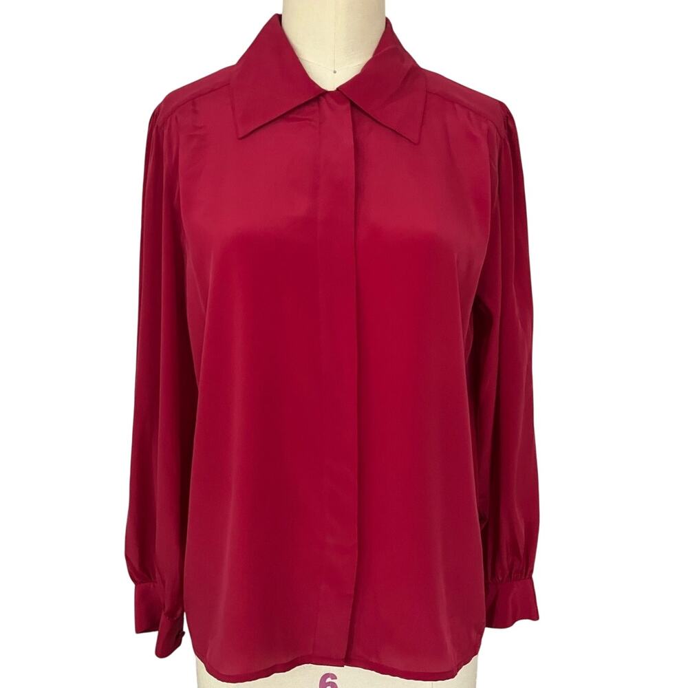 Vintage Josephine 1980s Red Button Down Blouse Flowy Casual Office Career Sz 6